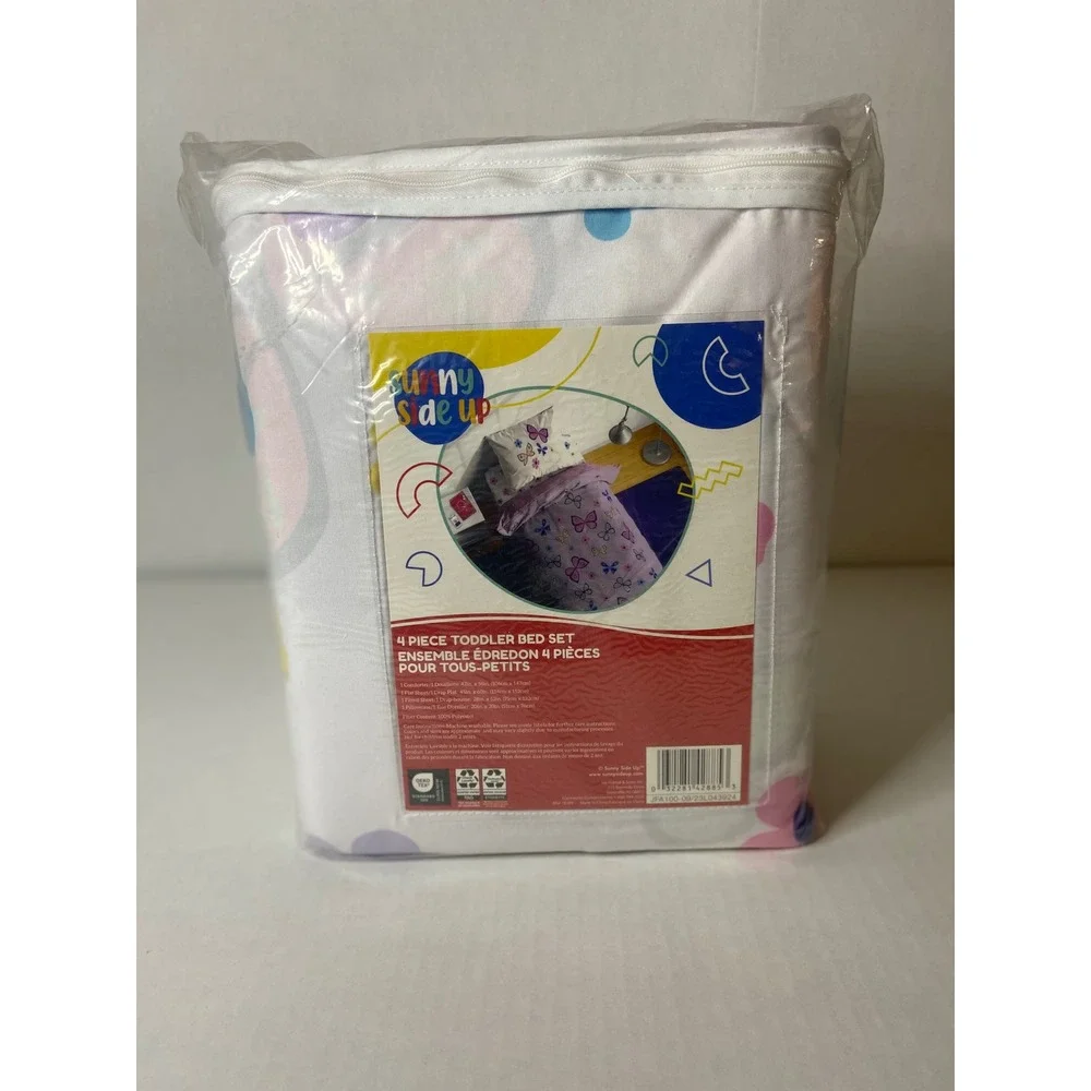 Sunny Side Up Butterfly Floral 4 Piece Toddler Bed Set Pink Purple Blue White